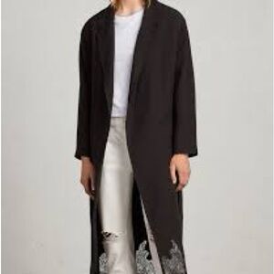 All Saints Black Trench Coat with White Detailing